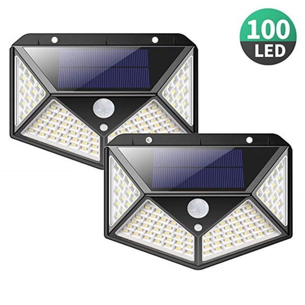 Utomhus Solenergidämpare【Kraftig Version 2 Pack】100 LED 2200 mAh vattentålig utomhusbelysning 270° Solenergidetektor