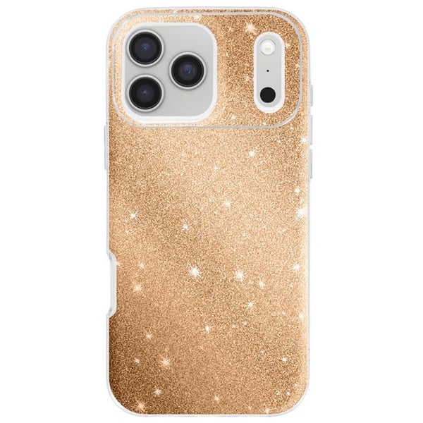 Skal för iPhone 17 Pro Max med två material och glittrig gyllene finish