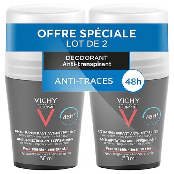 Vichy Homme Deodorant Anti-Transpirant Anti-Irritationer 48h Roll-On 2-pack x 50ml