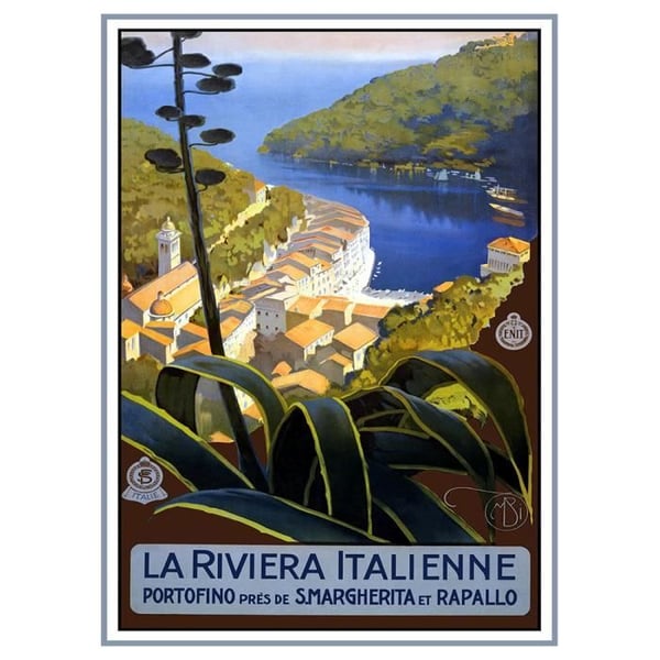 Legendarte - Vintage turistaffisch Italienska rivieran - målning, tryck på duk cm. 50x70