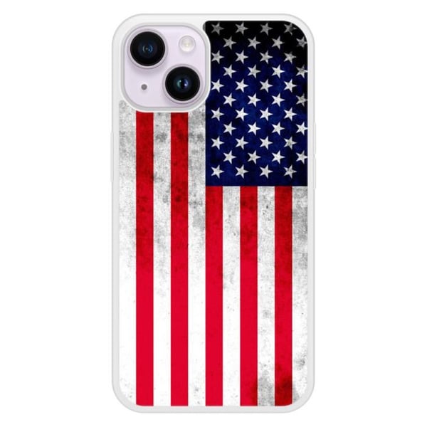 Förstärkt silikonfodral med tryck, kompatibelt med Apple iPhone 14, USA:s flagga