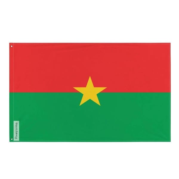 Burkina Fasos flagga – 128 x 192 cm – Slitstark polyester – 2 metallöglor – Inomhus/Utomhus – Pixelforma