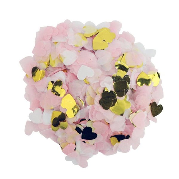 MégaCréa DIY - Stora konfetti Hjärtan rosa, vit och guld 2,5cm 50g