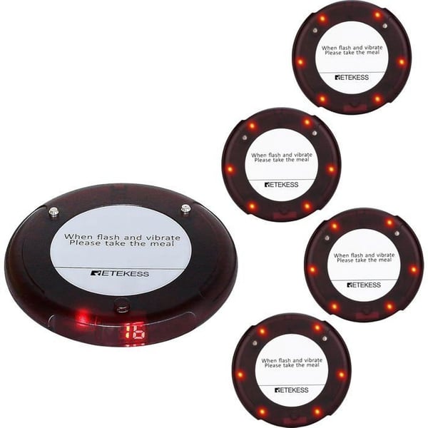Retekess TD163 Bipper, Trådlöst Call System, 31 Ringsättningar, Räckvidd 400M, Batteri 300 mAh för Restaurang (5 Nootare)