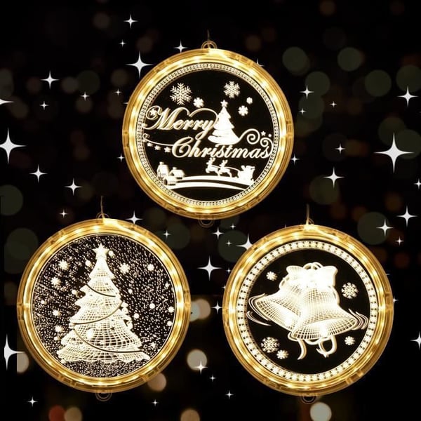 Juldekorativa fönsterljus, LED sugkoppsljus, julgardinljus, LED-girland julfönsterdekoration, paket med 2