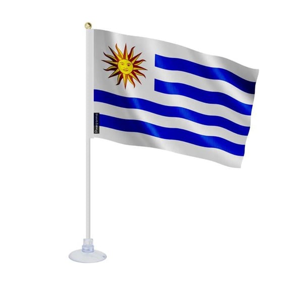 Mini Flagga för Uruguay – Sugkoppsfäste – 14 x 21 cm – För Slät Yta – Polyester – 1 stycke – Pixelforma