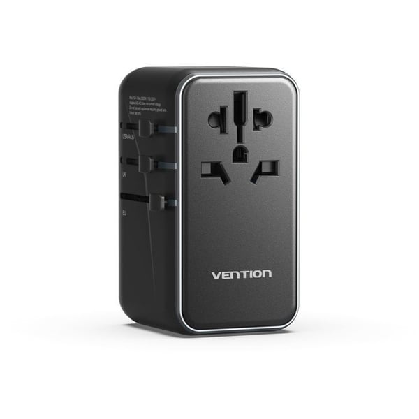 Vention Universal Rejseadapter 4 USB-porte (C C C A) GaN (100W/100W/20W/18W) Sort