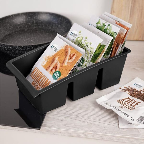 Kryddorganisatör - VILDE - 25 x 15 x 9 cm - Lätt plast - Elegant svart