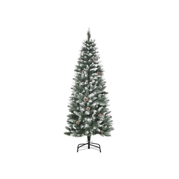 HOMCOM Kunstig juletræ, 630 grene, 37 fyrrekogler, sneklædte spidser, flammehæmmende, 150 cm