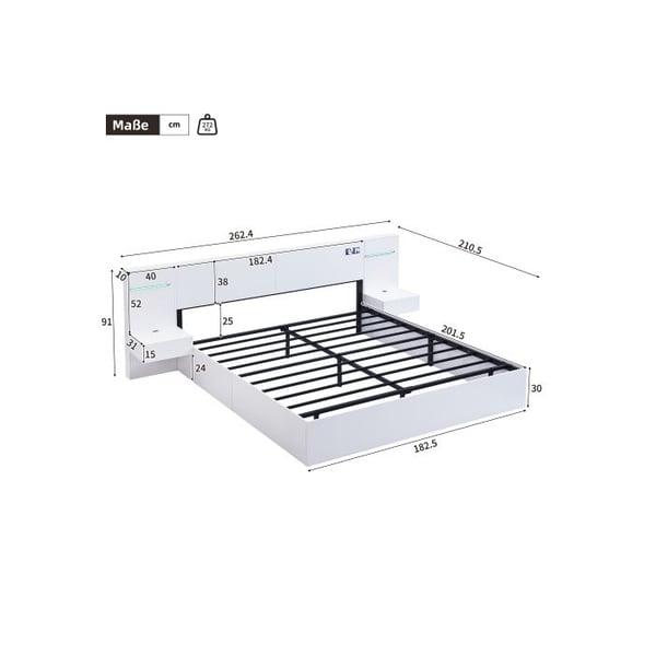 Dobbelt seng - MUVOE - 180x200 cm - Hvidt træ - USB-forbindelse - Indbygget madras