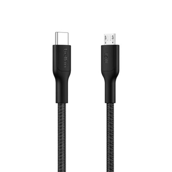 USB-C till Micro-USB-kabel - Belkin - 1 m - Flätad hylsa - Snabbladdning - Svart
