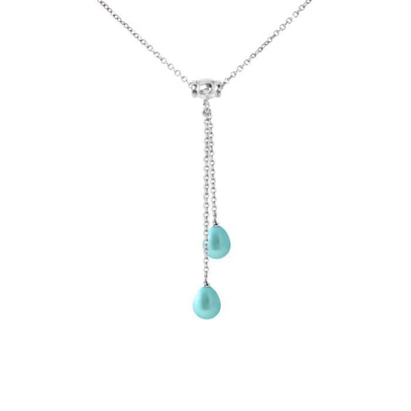 Halsband - PERLINEA - Toi & Moi - AAA+ odlade pärlor - Turkosblå - 925 Silver