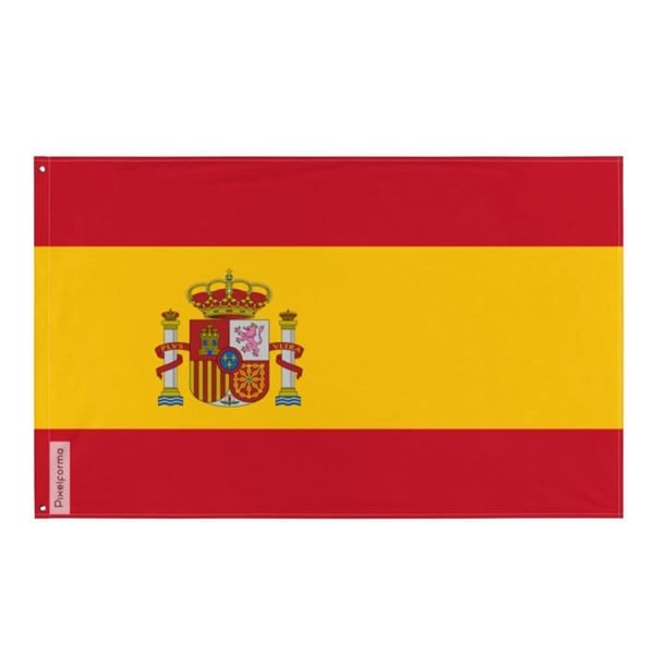 Spaniens flagga – 60 x 90 cm – Hållbar polyester – 2 metallöglor – Inomhus / Utomhus – Pixelforma