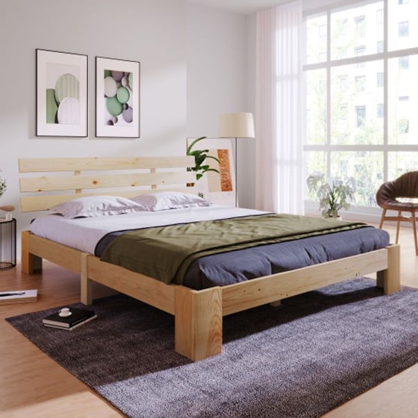 Dobbelt seng - MUVOE - 200 x 140 cm - Massivt træ - Hovedgærde - Kompakt design