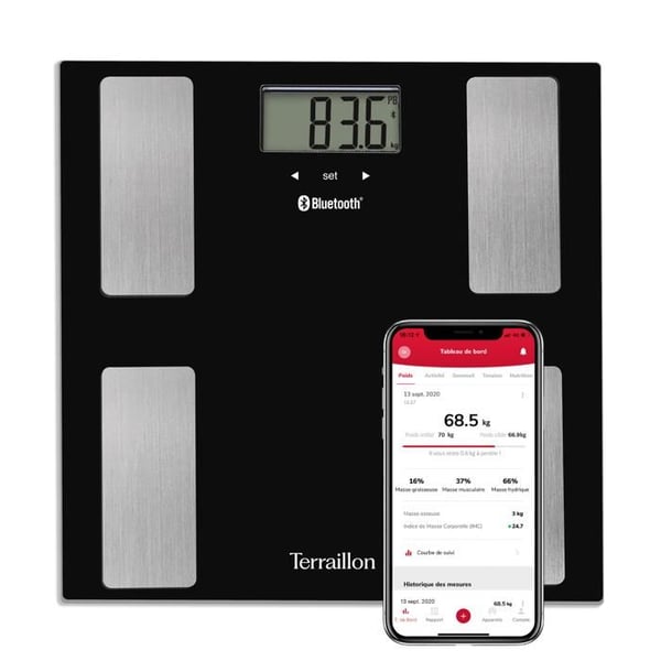 Ansluten personvåg - TERRAILLON - SMART CONNECT SVART - Bluetooth - 160 kg - 100g precision