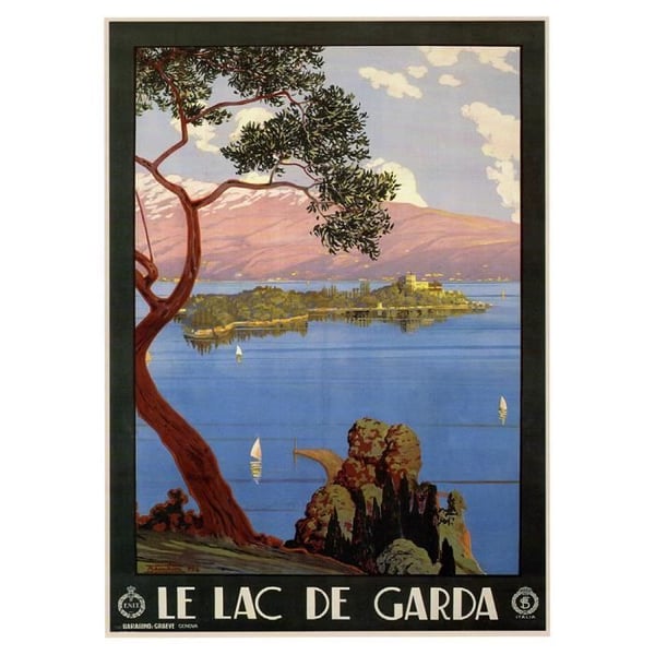Legendarte - Vintage turistaffisch Gardasjön - Målning, tryck på duk cm. 50x70