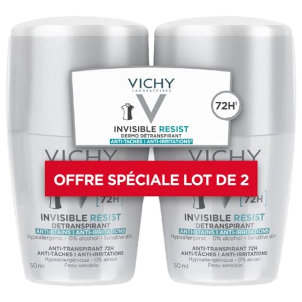 Dermo-Détranspirant - Vichy - Osynlig Skydd 72H - Anti-Fläckar - Anti-Irritationer - Paket med 2 x 50ml