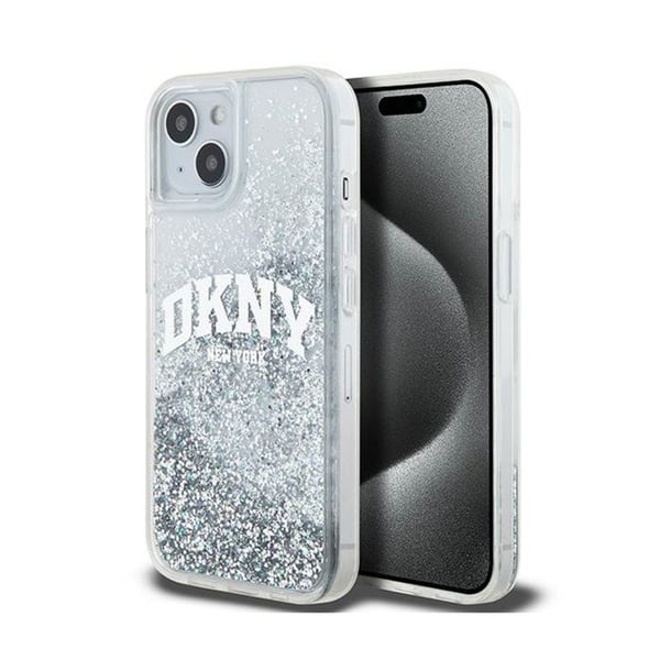 DKNY Liquid Glitter Big Logo - Fodral för iPhone 15/14/13 (vit)