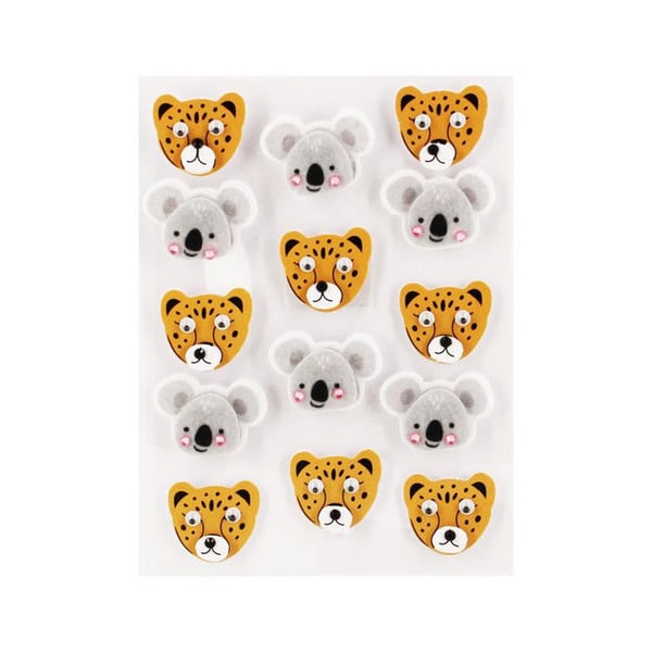 Klistermärken 3D - Panter - Koala - I filtpapper med rhinestones och rörliga ögon