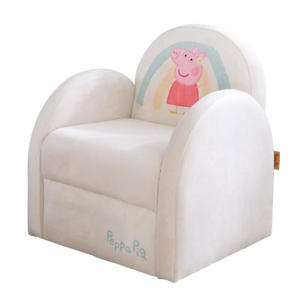 ROBA Barnfåtölj i Sammet Peppa Pig - Klubbfåtölj för Barn - Bekväm Sittplats med Armstöd - Beige