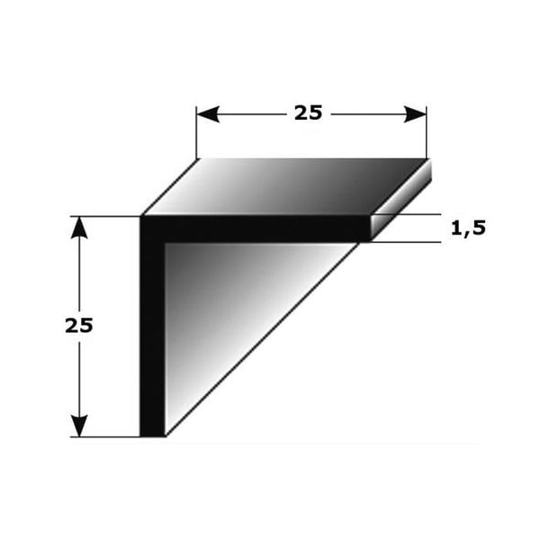 PROVISTON Aluminiumhörnlist Anodiserad Silver l 40 mm H 25 mm L 1000 mm Ogenomstickad