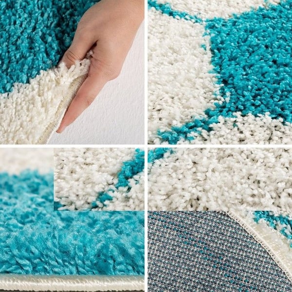 Barnmatta - AYYILDIZ - Fotbollsdesign - Turkos - 120x120 cm - Jutebaksida