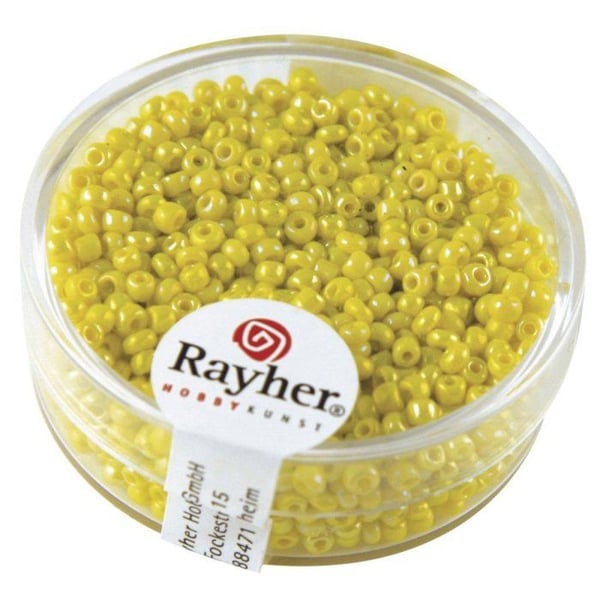 Rocailles, 2 mm ø, opaka lyster, gul, låda 17g
