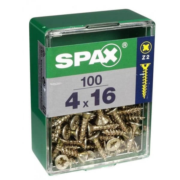 Skruv - SPAX - Försänkt huvud - Stål - Diam. 4mm - Längd. 16 mm - Paket med 100 st