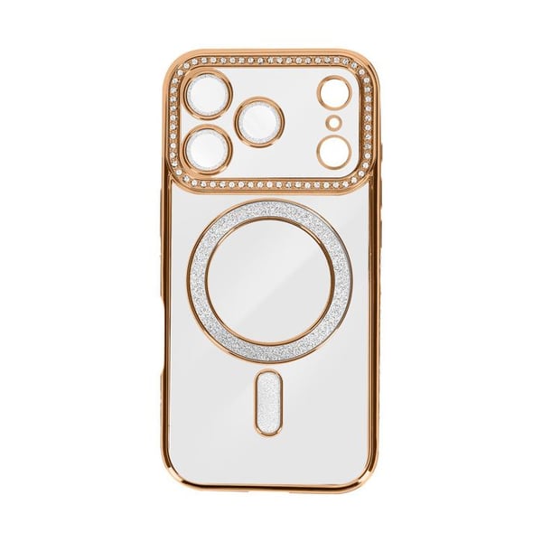 Skydd för iPhone 17 Pro Max - AVIZAR - MagSafe - Guldig kontur - Strass - Elegant skydd