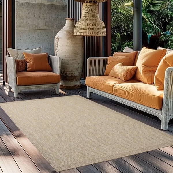 Utomhusmatta - AYYILDIZ - Enfärgad - Beige - 120x170 cm - Baksida i polypropen Utomhusmatta - AYYILDIZ - Enfärgad - Beige - 120x170 cm - Baksida i polypropen