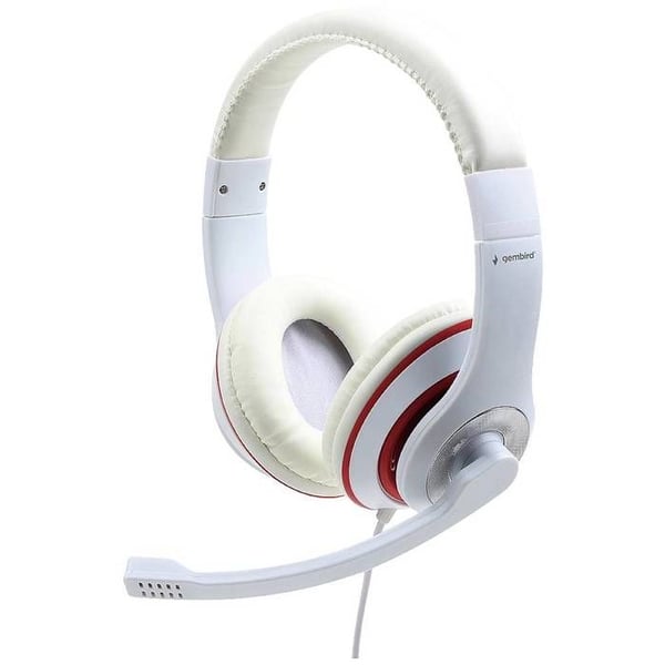 Gembird Wired on-ear headset vit, röd justerbar volym, headset