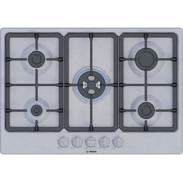 Gaskokplatta - BOSCH Serie 4 - 5 brännare - 52 x 75 x 4,5 cm - PGQ7B5K90 - Rostfritt stål