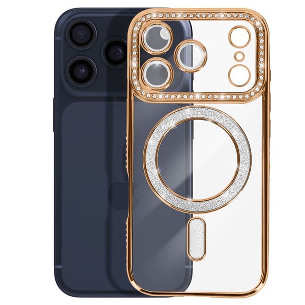 Skydd för iPhone 17 Pro Max - AVIZAR - MagSafe - Guldig kontur - Strass - Elegant skydd