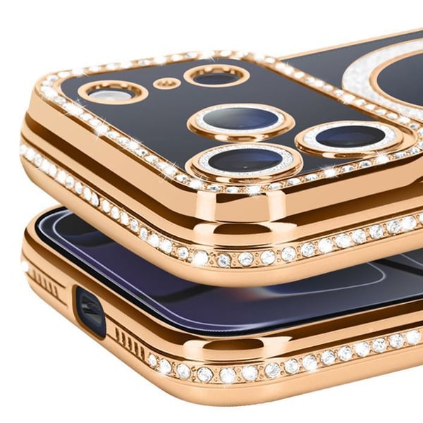 Skydd för iPhone 17 Pro Max - AVIZAR - MagSafe - Guldig kontur - Strass - Elegant skydd