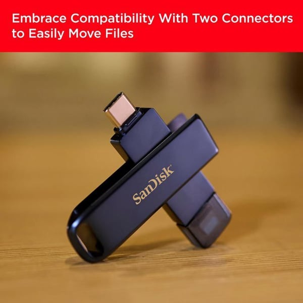 USB-stift - SANDISK - 256 Go - Lightning & USB Type-C - Automatisk säkerhetskopiering - Metallblå