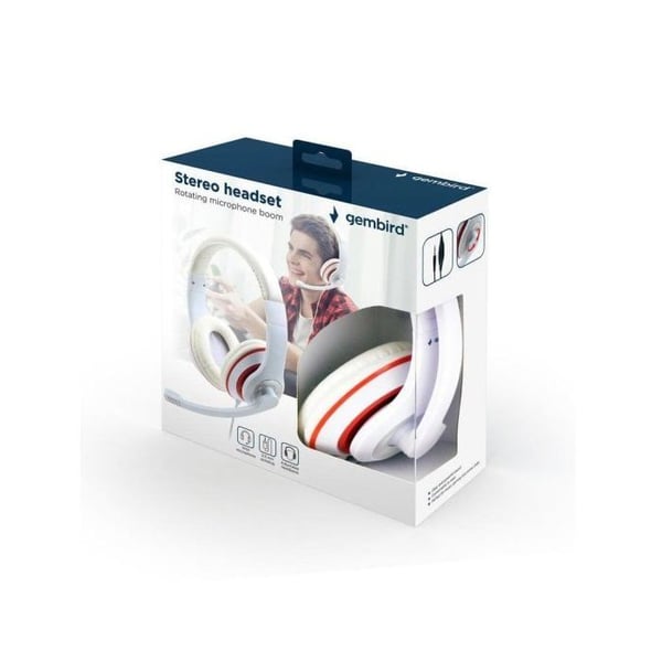 Gembird Wired on-ear headset vit, röd justerbar volym, headset