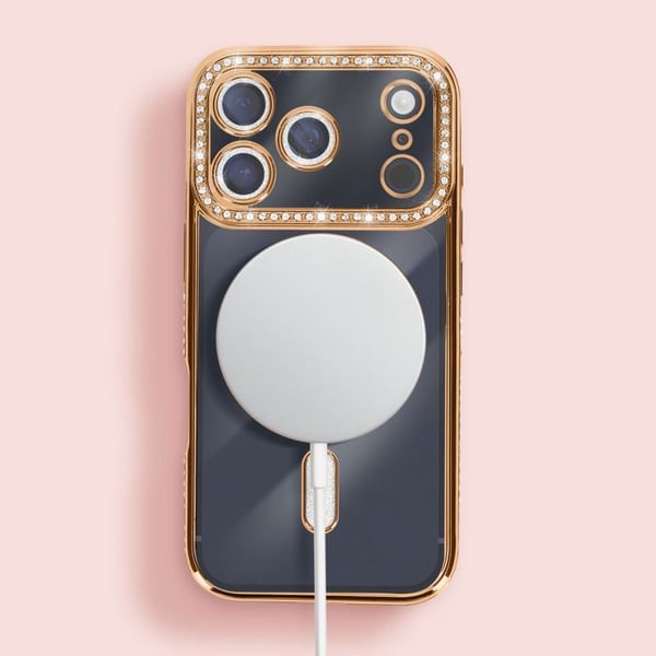 Skydd för iPhone 17 Pro Max - AVIZAR - MagSafe - Guldig kontur - Strass - Elegant skydd