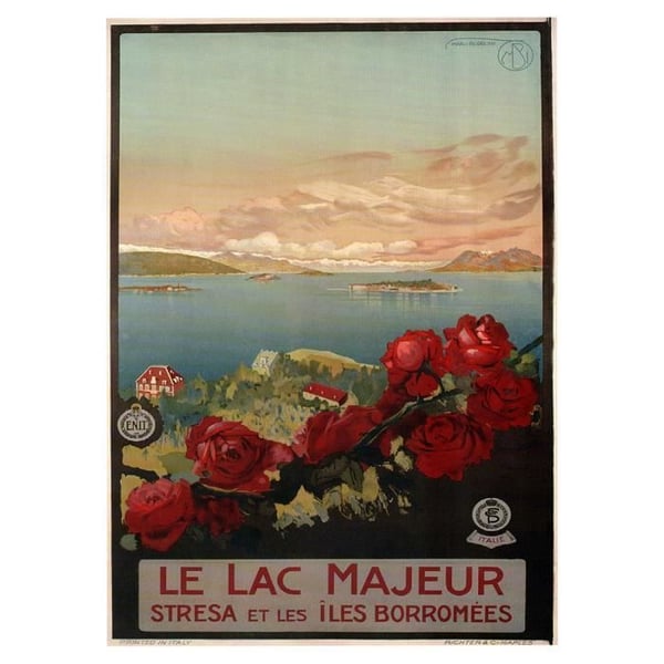 Legendarte - Vintage turistaffisch Lago Maggiore - Målning, Canvastryck cm. 50x70