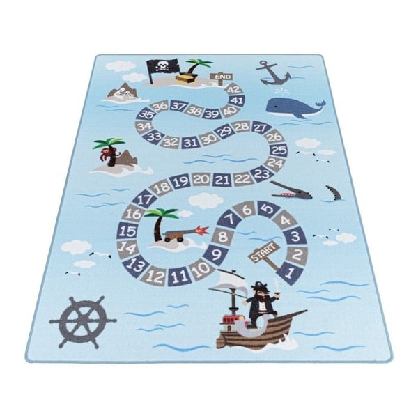 Barnmatta - AYYILDIZ - Piratdesign - Blå - 140x200 cm - Latexbakgrund
