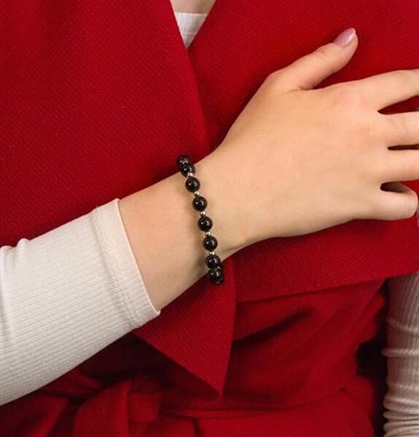 Armband - BENETO - Pärla i svart onyx - 19cm - För kvinnor - Sbe1054-19