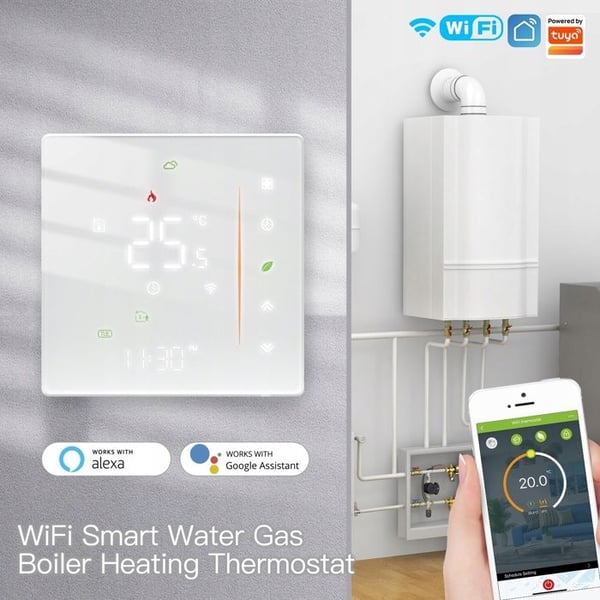 Termostat WiFi Programmerbar - ARHATREYA - Vatten/Gas Värme - Vit - IP20