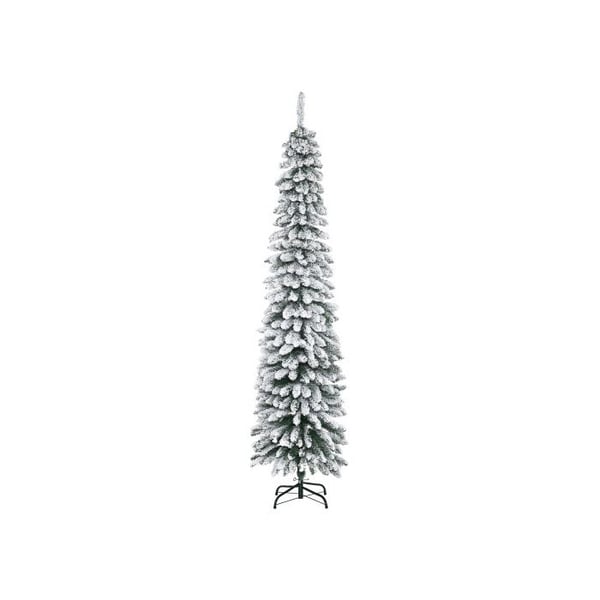 HOMCOM Kunstig juletræ, sneklædt, smalt design, flammehæmmende, 210 cm, grøn/hvid