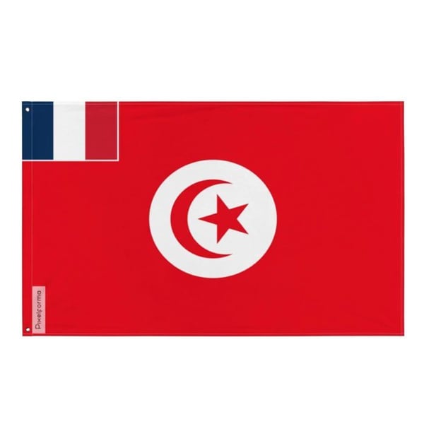 Fransk protektoratsflagga över Tunisien – 64 x 96 cm – Polyester – Metallöglor – Motståndskraftig