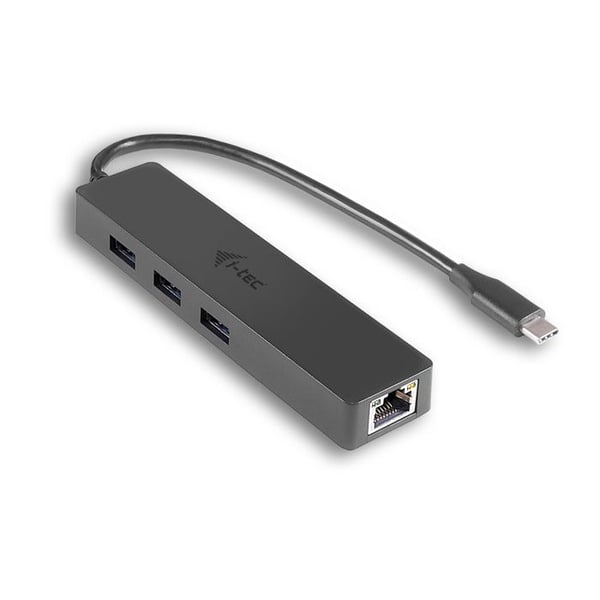 USB-C koncentrator - I-TEC - SLIM HUB - 3 USB 3.0 portar - Gigabit Ethernet - Inbyggd USB-C 3.1-kabel