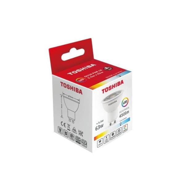 Ampull LED spot GU10 5,5W 6500K TOSHIBA - Märke: TOSHIBA - Typ av sockel: GU10 - Teknik för lampan: LED