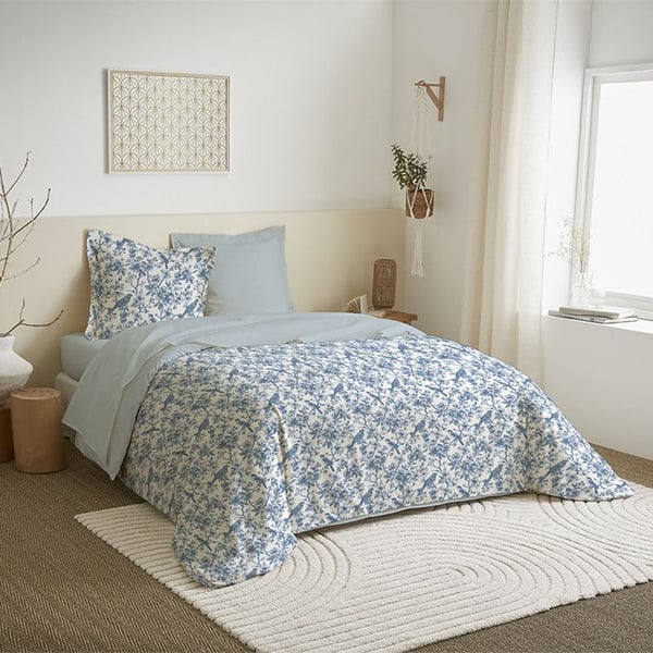 Vändbar 4-delad sängkläder 240 x 220 cm "Berengere Bleu" för säng 140 x 190 cm 100% bomull