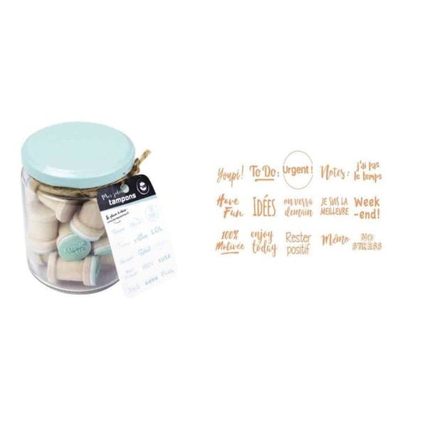 MégaCréa DIY - Trästämpel Vanliga ord 1,8 cm burk 15 stycken