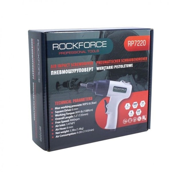 Pneumatisk slagdragare - Rockforce - 1/4" luftanslutning - 108 Nm maximalt vridmoment - 9000 varv/min