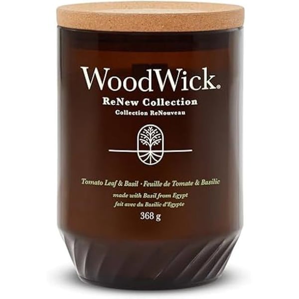 WoodWick Renew – Stor doftljus med knastrande veke | Tomatblad och basilika | Blandning av soja- och valnötsvax WoodWick Renew – Stor doftljus med knastrande veke | Tomatblad och basilika | Blandning av soja- och valnötsvax