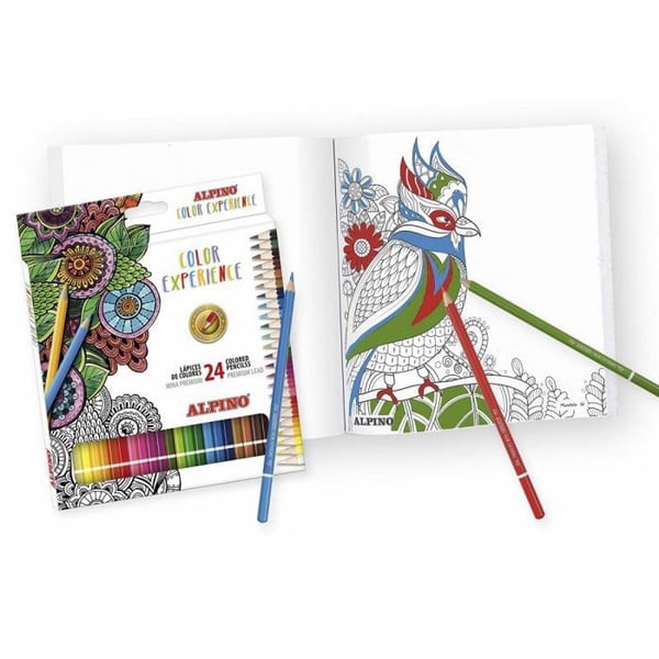 Mandalas målarset - Alpino - 24 färgpennor - Bok 120 Mandalas - Ergonomisk - Premiumkvalitet